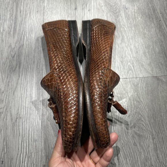 Vintage Mezlan Exotic Brown Crocodile Dress Shoes Mens 10.5 Tassel Loafers Spain